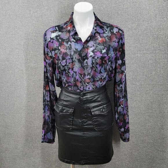BELLA DAHL FLORAL HIPSTER BUTTON SHIRT, SIZE L - Picture 3 of 9